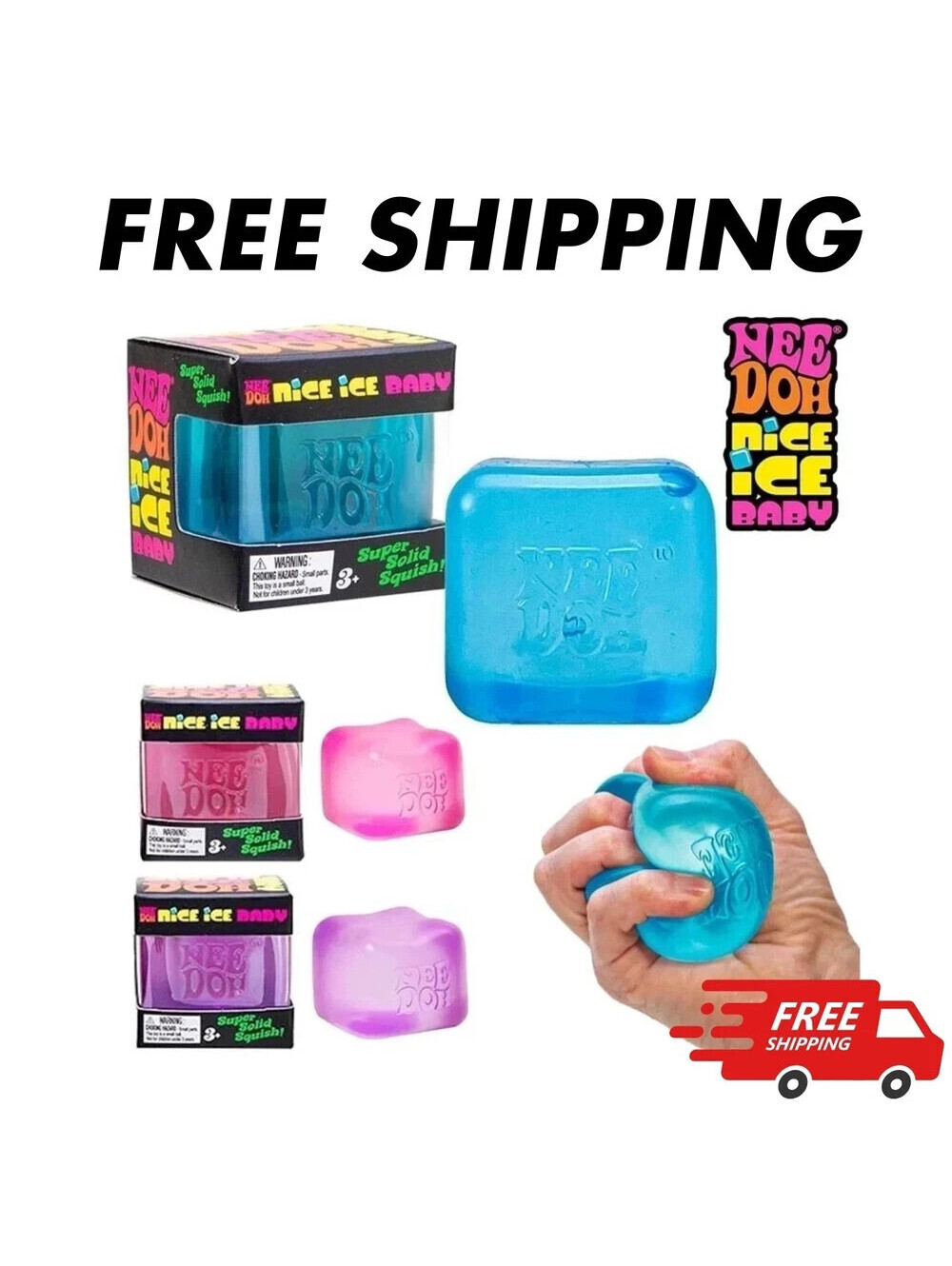 NeeDoh Nice Ice Baby Small Cube Fidget Squish Toy Nee Doh Mini Squeeze Ball NEW